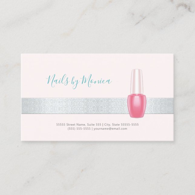 Eleganter Manikurist Silver Stripe Pink Nail Polni Visitenkarte (Vorderseite)