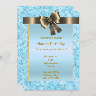 ELEGANTER MARBLE GLITZER GOLD BLAUE BOW EINLADUNG