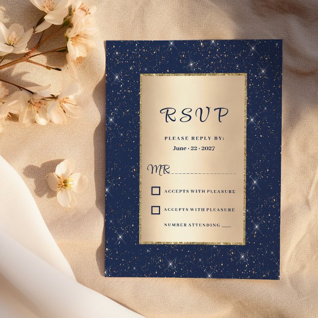 Eleganter Marineblau Glitzer Confetti UAWG Einladung (Elegant navy blue gold glitter confetti RSVP)