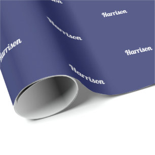 Eleganter marineblauer individuelle Name Geburtsta Geschenkpapier