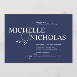 Eleganter MarineMinimalismus Hochzeitsessen Probe Einladung