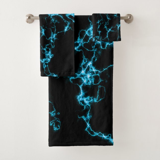 Eleganter Marmor 10 - Blau und Schwarz Badhandtuch Set (Insitu)