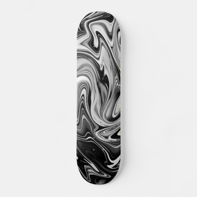 Eleganter Marmor 7 - flüssig Schwarz und Weiß Skateboard (Vorderseite)