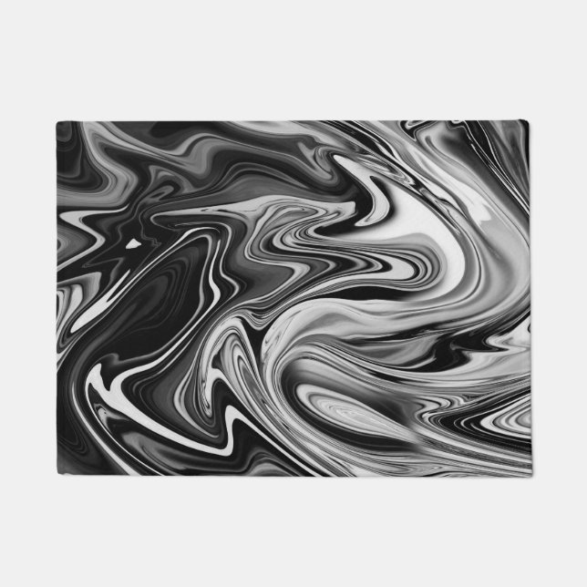 Eleganter Marmor 7 - Flüssigkeit Schwarzweiss Fußmatte (Vorderseite)