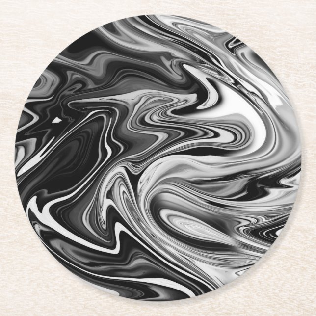 Eleganter Marmor 7 - Flüssigkeit Schwarzweiss Runder Pappuntersetzer (Vorderseite)