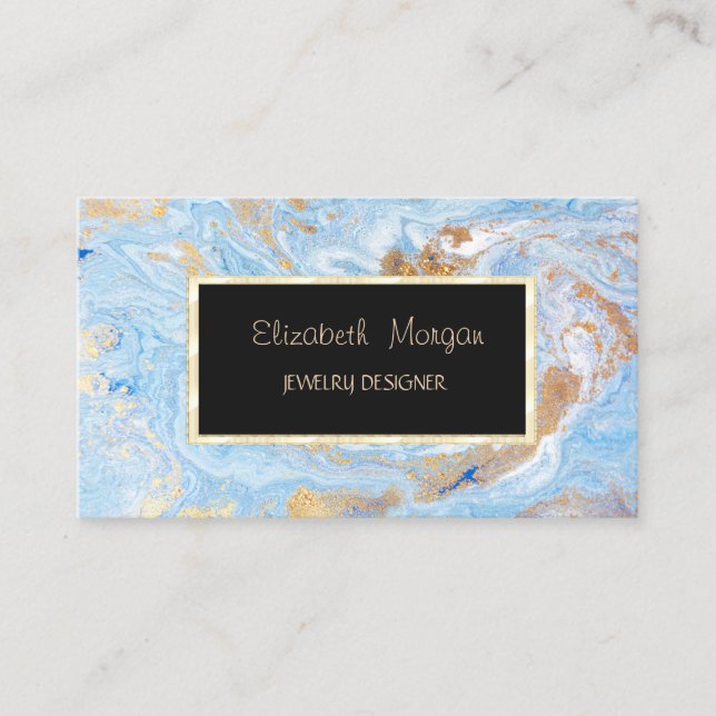 Eleganter Marmor, Blue Gold Frame Jewelry Designer Visitenkarte (Vorderseite)