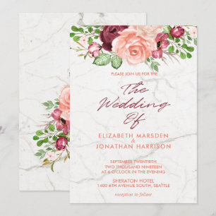 Eleganter Marmor Burgund Mauve Peach Hochzeit Einladung