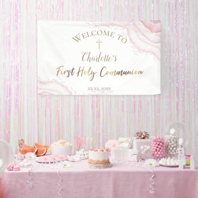 eleganter Marmor | Erstes Kommunionsbanner Banner (Party)