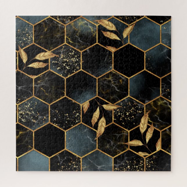 Eleganter Marmor & Gold: Abstrakte Hexagon-Textur (Vertikal)