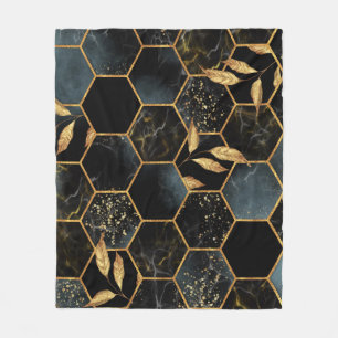 Eleganter Marmor & Gold: Abstrakte Hexagon-Textur Fleecedecke
