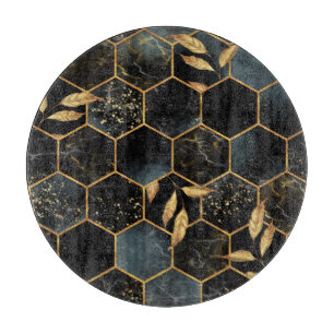Eleganter Marmor & Gold: Abstrakte Hexagon-Textur Schneidebrett