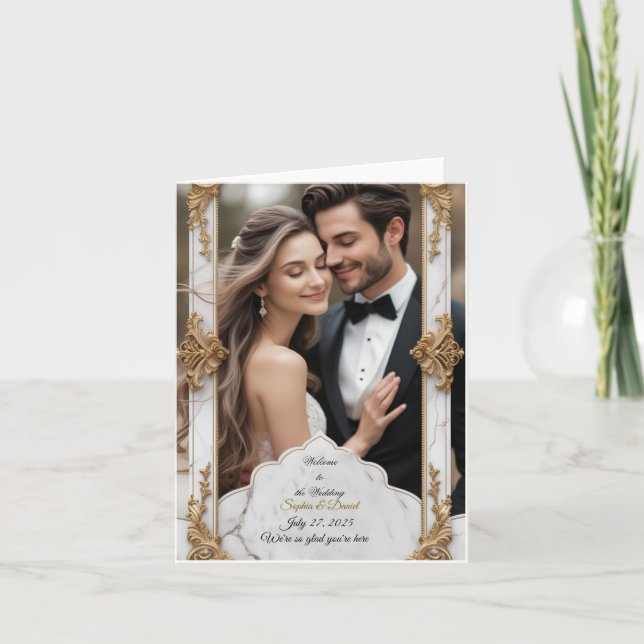Eleganter Marmor & Gold Hochzeitsempfang Einladung (Vorderseite)