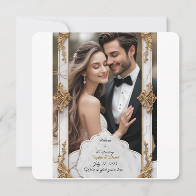 Eleganter Marmor & Gold Hochzeitsempfang Einladung (Vorderseite)