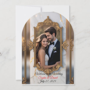 Eleganter Marmor & Gold Hochzeitsempfang Einladung