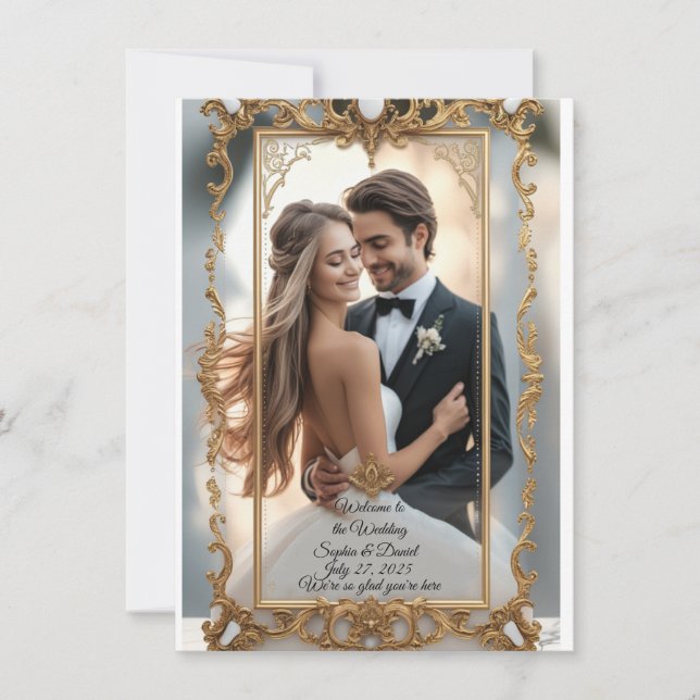 Eleganter Marmor & Gold Hochzeitsempfang Einladung (Vorderseite)