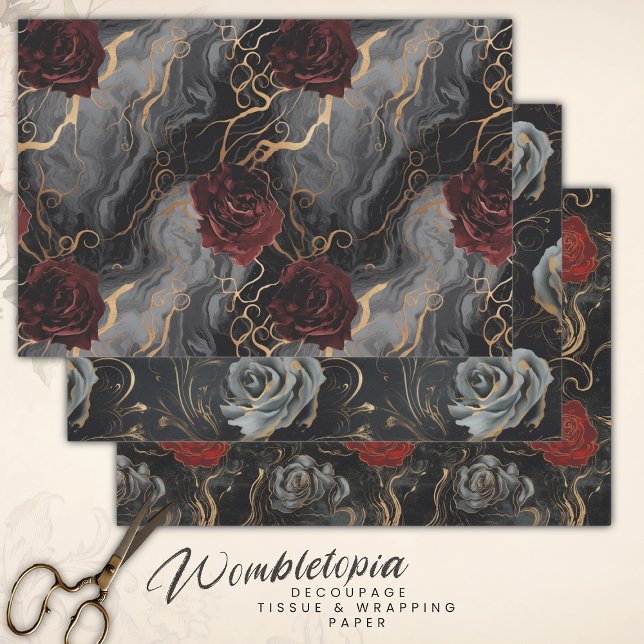 Eleganter Marmor in Grau Rot und Gold Decoupage Geschenkpapier Set (Von Creator hochgeladen)