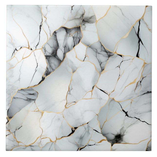 Eleganter Marmor mit Gold- und Kupferstichen Fliese (Vorderseite)
