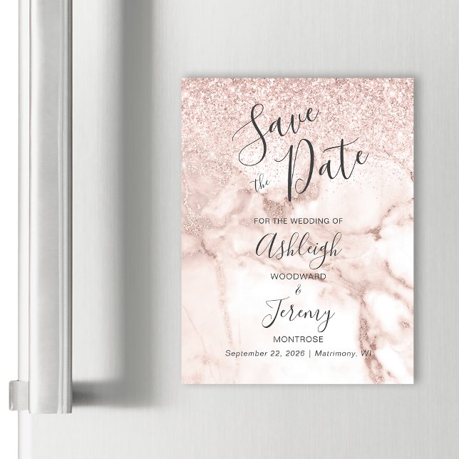 Eleganter Marmor Rose Gold Glitzer Save the Date Magnetkarte (Von Creator hochgeladen)