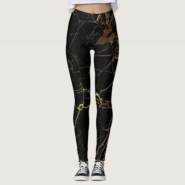Eleganter Marmor, schwarz und gold Leggings (Vorderseite)