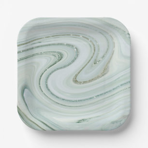 Eleganter Marmor Silver Glitzer Swirl Muster Pappteller