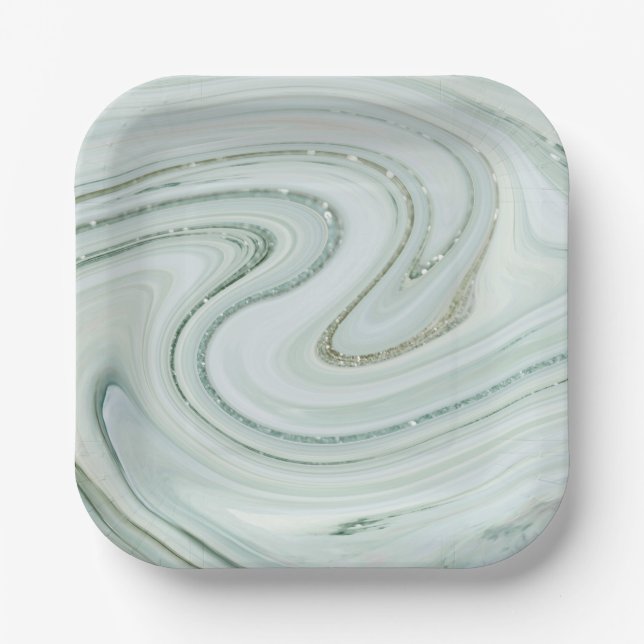 Eleganter Marmor Silver Glitzer Swirl Muster Pappteller (Vorderseite)