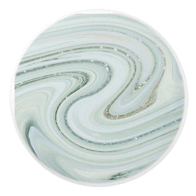 Eleganter Marmor Swirl Silver Glitzer Sparkle Glam Keramikknauf (Vorderseite)