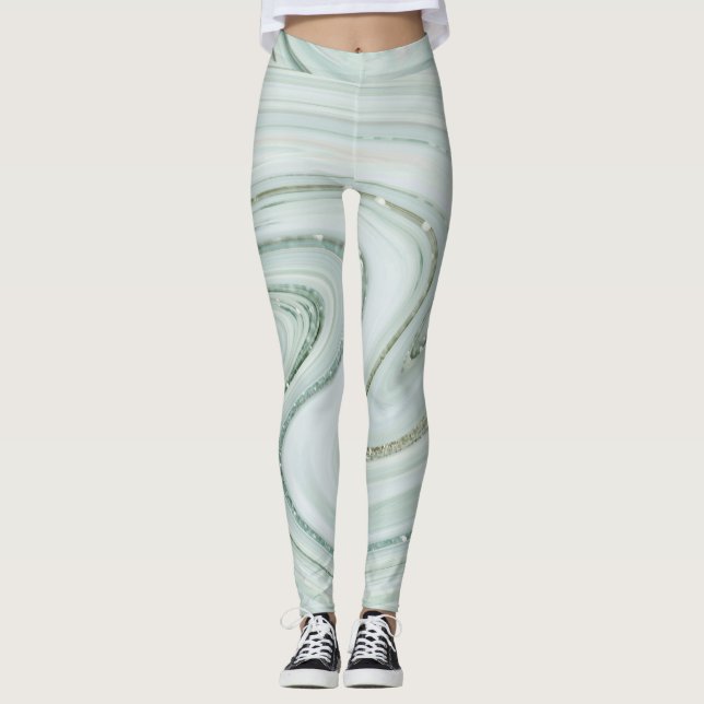 Eleganter Marmor Swirl Silver Glitzer Sparkle Glam Leggings (Vorderseite)