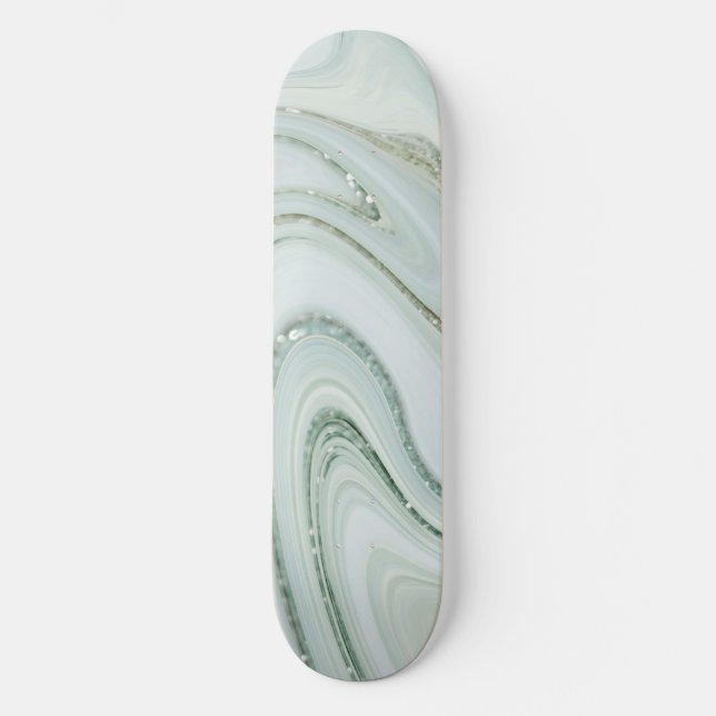 Eleganter Marmor Swirl Silver Glitzer Sparkle Glam Skateboard (Vorderseite)
