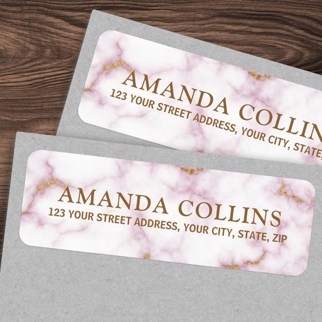 Eleganter Marmor und goldene Rücksendeadresse der  (Elegant rose marble and gold return address label)