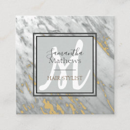Eleganter Marmorbarsch Gray Gold Monogram Hair Sty Quadratische Visitenkarte