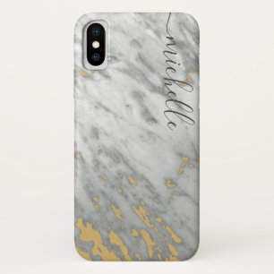 Eleganter Marmorgrau- und Goldmonogramm-Name Case-Mate iPhone Hülle