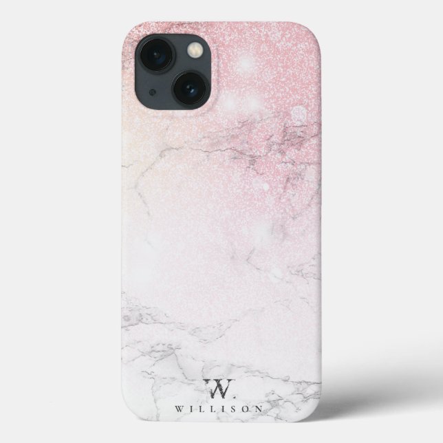 Eleganter Marmormonogramm-Glitzer Case-Mate iPhone Hülle (Rückseite)