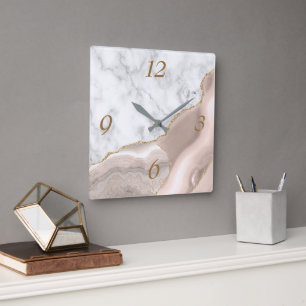 Eleganter Marmorquadrat mit Elfenbein und Achat so Quadratische Wanduhr