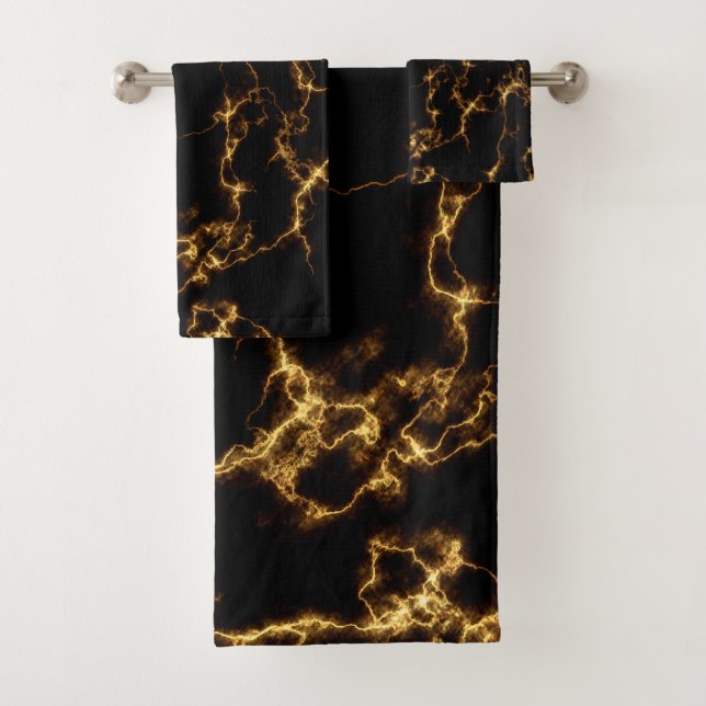 Eleganter Marmorstil3 - Schwarzes Gold Badhandtuch Set (Insitu)
