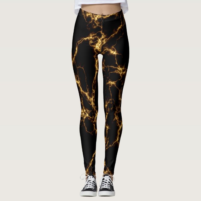 Eleganter Marmorstil3 - Schwarzes Gold Leggings (Vorderseite)