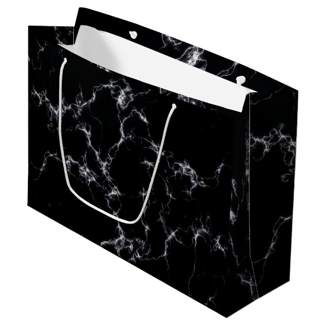 Eleganter Marmorstil4 - Schwarz und Weiß Große Geschenktüte (Vorderseite Schrägansicht)