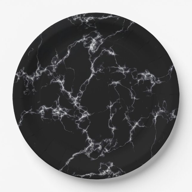 Eleganter Marmorstil4 - Schwarz und Weiß Pappteller (Vorderseite)