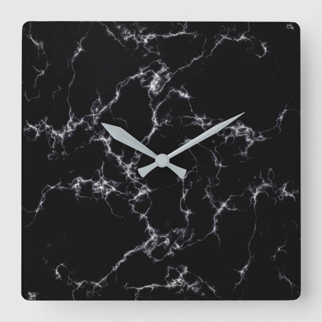 Eleganter Marmorstil4 - Schwarz und Weiß Quadratische Wanduhr (Vorderseite)