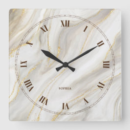 Eleganter Marmoruntergrund Gold Glitzer Einfaches  Quadratische Wanduhr