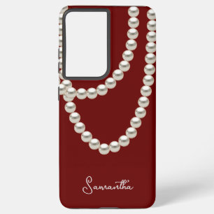 Eleganter Maroon Pearl Halskette Samsung Galaxy Hülle