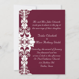 Eleganter Maroon und weiße Hochzeit Einladung