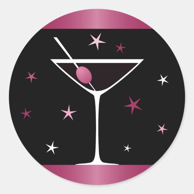 Eleganter Martini Cocktail Glas fuchsienschwarz Runder Aufkleber (Vorderseite)