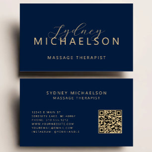 Eleganter Masseur QR Code Navy Blau Gold Visitenkarte