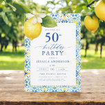 Eleganter mediterraner Lemon Floral 50. Geburtstag Einladung<br><div class="desc">Feiern Sie stilvoll mit einer eleganten mediterranen Zitronenblume. Dieses Design mit lebhaften gelben Zitronen und üppiger grüner Vegetation erinnert an den Charme des Mittelmeers und eignet sich perfekt für ein sonniges und anspruchsvolles Ereignis. Die feinen Blumenakzente fügen eine frische, einladende Touch hinzu, während elegante Typografie ein Gefühl der Verfeinerung schafft....</div>