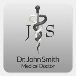 Eleganter medizinischer Schwarz-weißer Asclepius Quadratischer Aufkleber