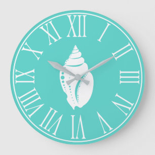 Eleganter Meergrünu. Weißküstenseashell Große Wanduhr