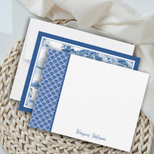 Eleganter Mehrzweck-Blue Clamshell Toile Flat Mitteilungskarte