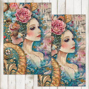 ELEGANTER MERMAID DECOUPAY SEIDENPAPIER