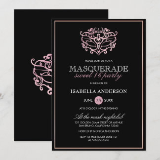 Eleganter Metallic Blush Pink Masquerade Sweet 16 Einladung