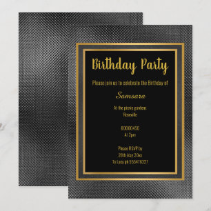 ELEGANTER METALLIKER SCHWARZ UND GOLD EMBOSSED GEB EINLADUNG